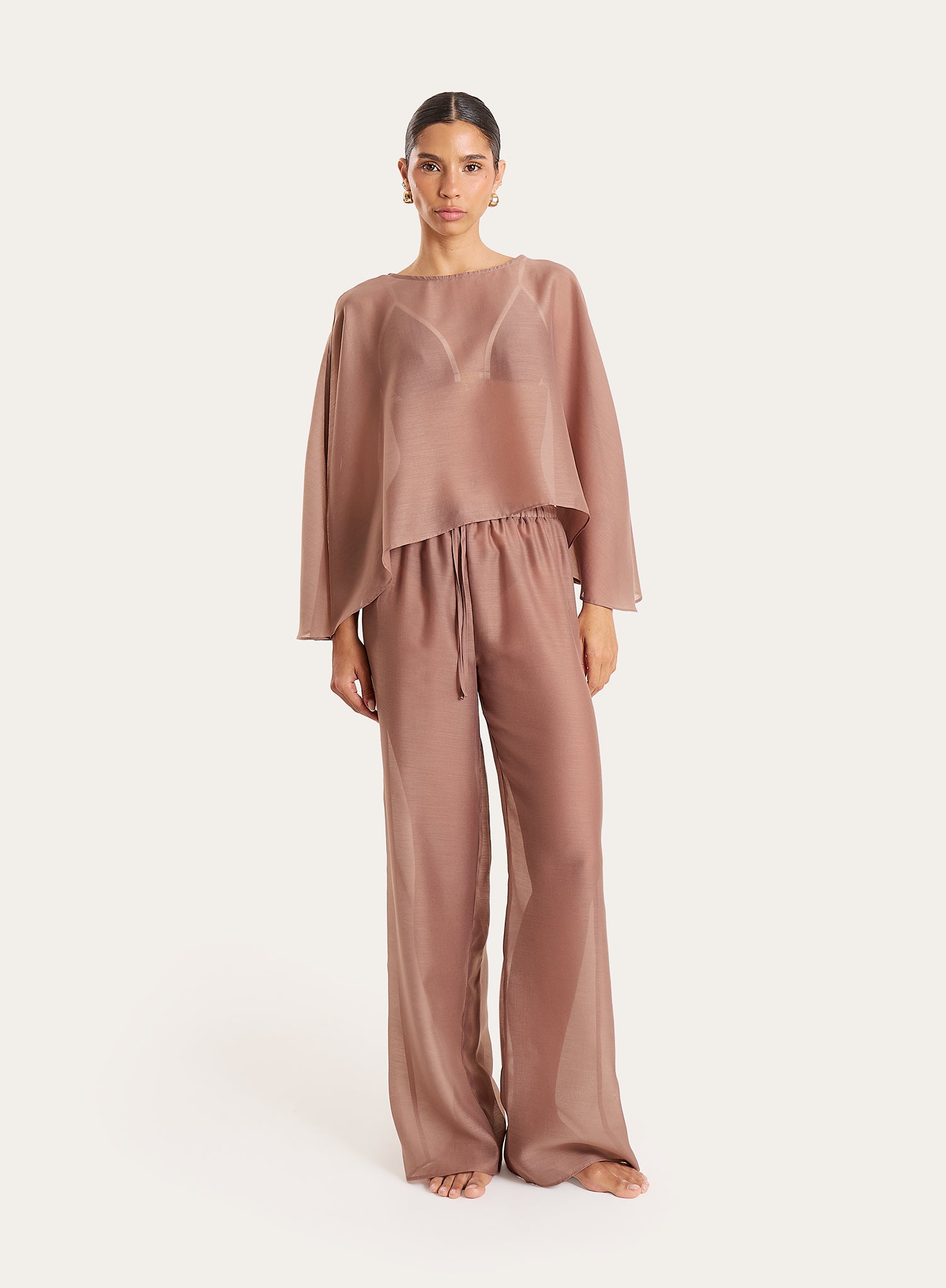 Mocha Sheer Cape Top